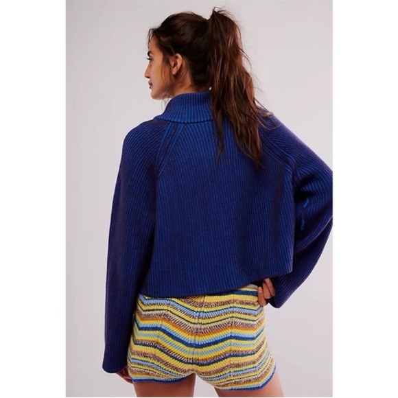 Free People Greta Half Zip Sweater First Place Blue Black Combo | Size Large - Picture 5 of 6